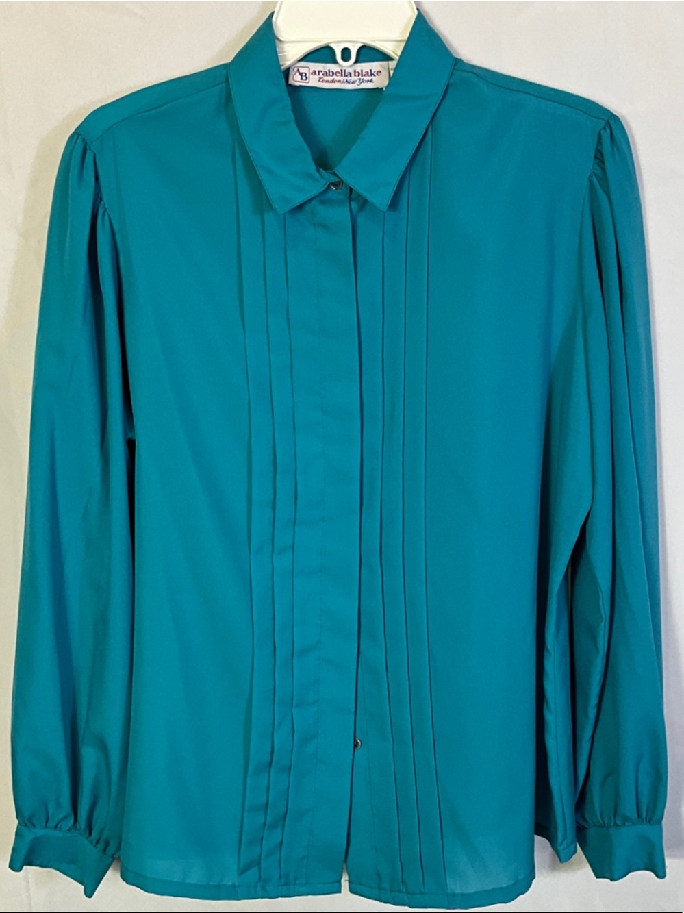 VINTAGE Arabella Blake Teal Pleated Button-Up Blouse Size 16